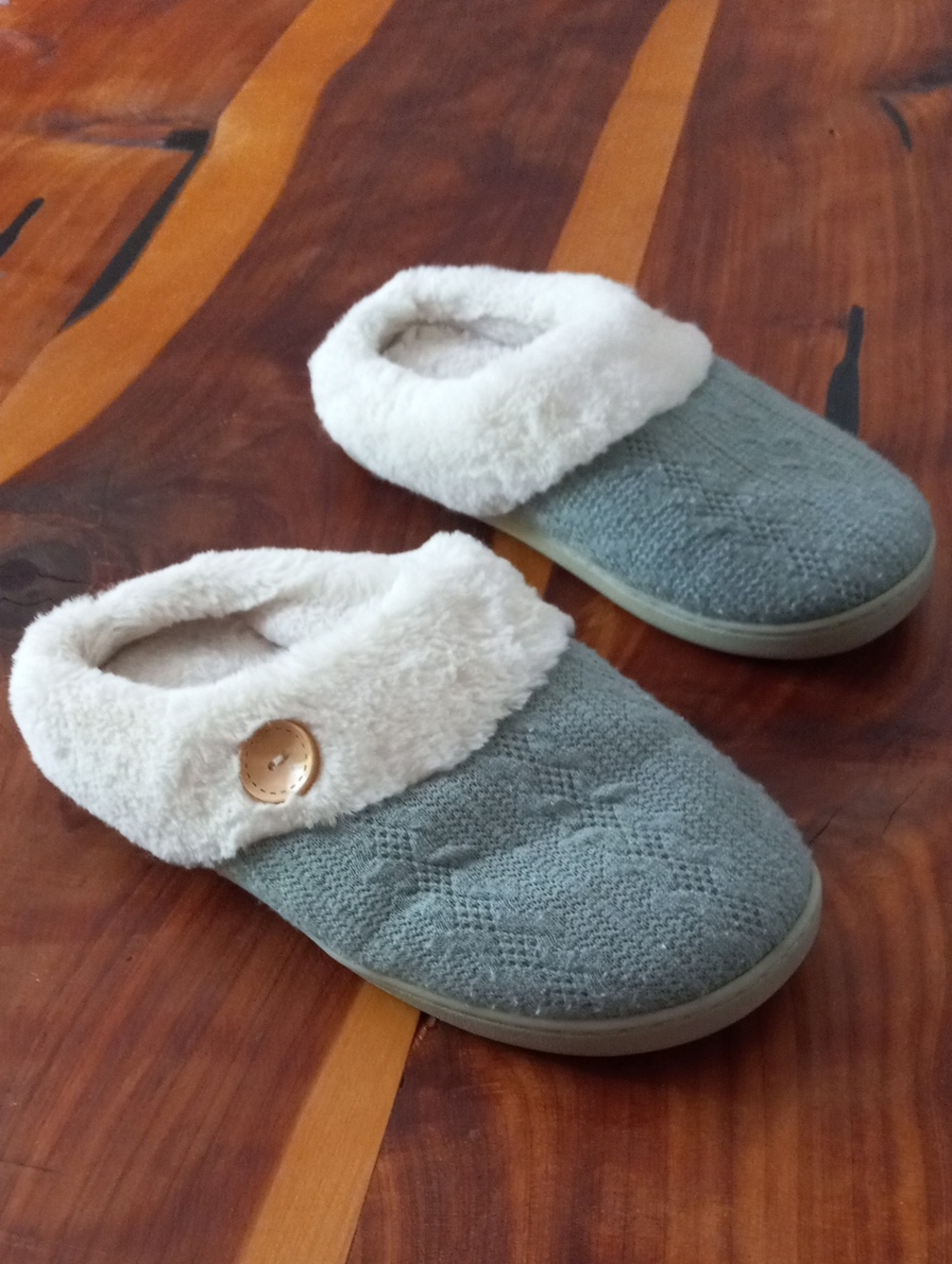 Chantomoo Light Blue Cable Knit Faux Fur Lined Slippers Size 7/8
